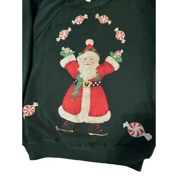 Vtg Ugly Christmas Painted Santa Sweatshirt Crewneck USA XL Jerzees Holiday - Picture 2 of 8
